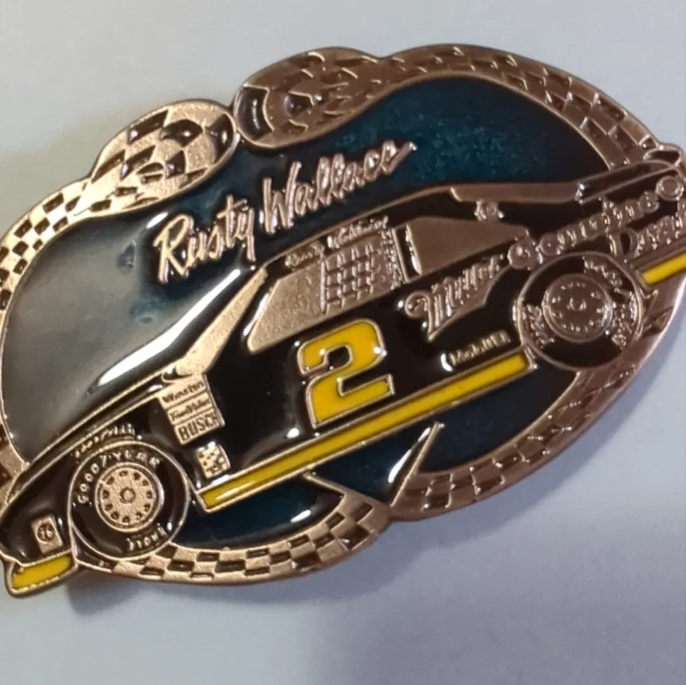 🍻Vintage Nascar Rusty Wallace Miller Genuine Draft Race Car #2 Belt Buckle